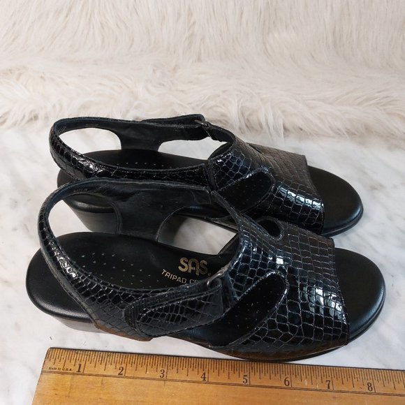 SAS Tripad Comfort Women's Black Croc Pattern Leather Slingback Sandals 5.5 - Picture 3 of 8